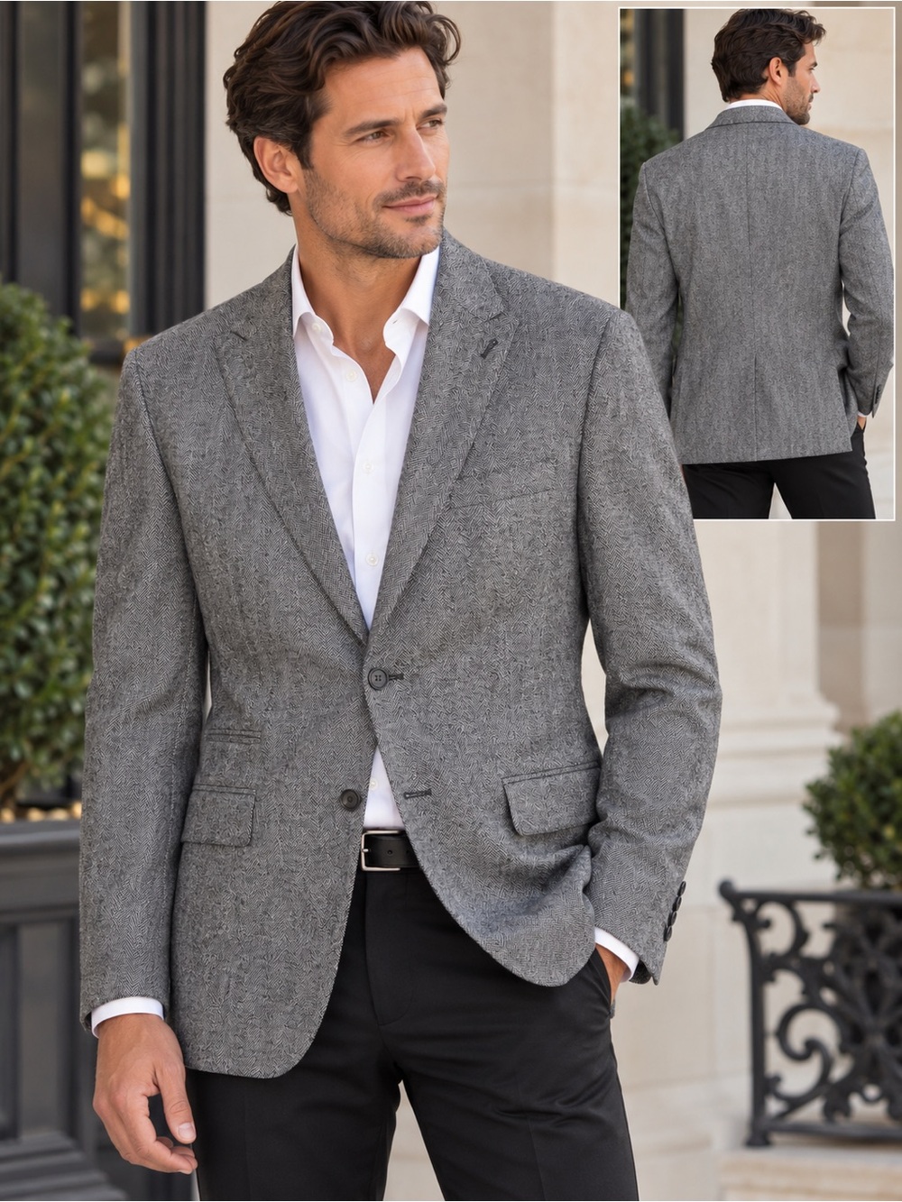BELLUCCI NAPOLI Made in Italy Gray Herringbone Blazer IT 48 US 38 Luxury